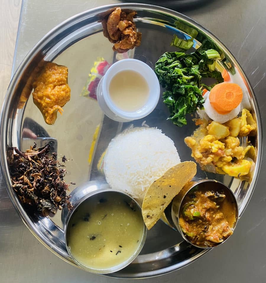 Traditional Nepali dal bhat thali